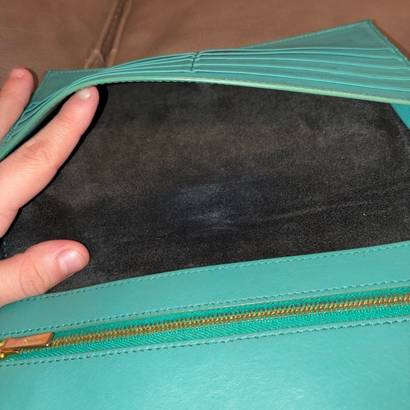 Celine Leather Wallet Bifold Teal & Navy with Gold Zipper - Picture 9 of 13